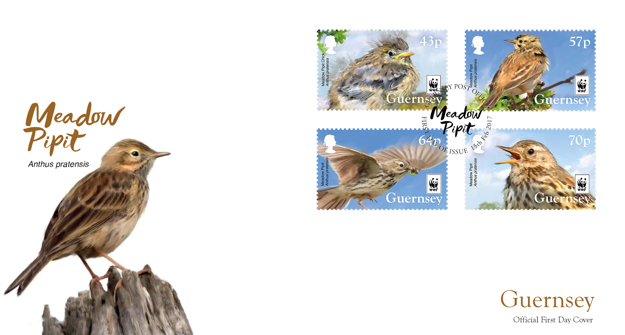 2017 WWFMeadow Pipit FDC with stamps